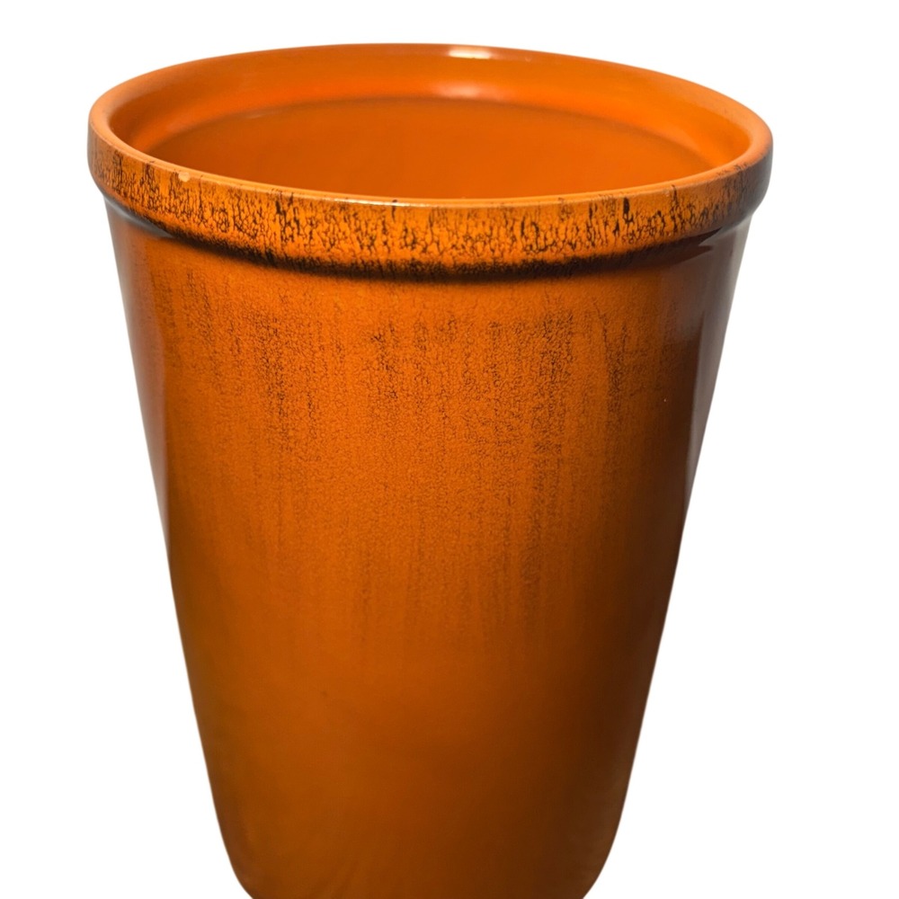 VTG Italian Orange Ceramic Crock Vase Utensil Holder Made in Italy 8.5"MCM Retro - Picture 3 of 10